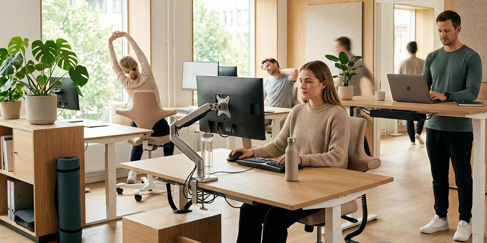 Collaboratori durante una pausa attiva in ufficio